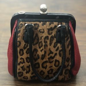 Brighton leopard and red leather mini purse